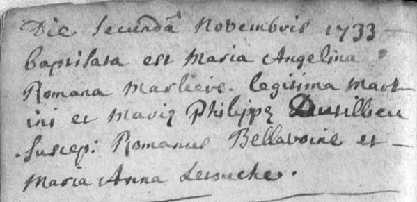 Acte de naissance de Marie Angélique Romain MARLIER