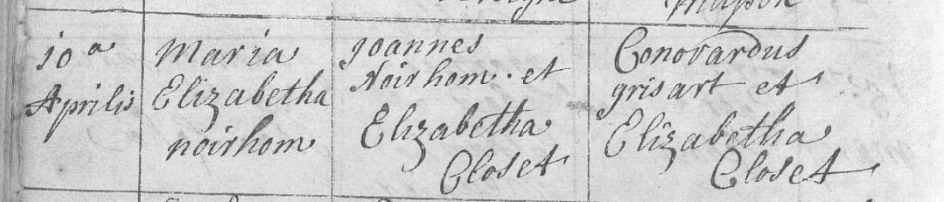 Acte de naissance de Marie Elisabeth NOIRHOMME