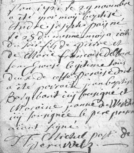 Acte de naissance de André Joseph PAYS (Né Païs)