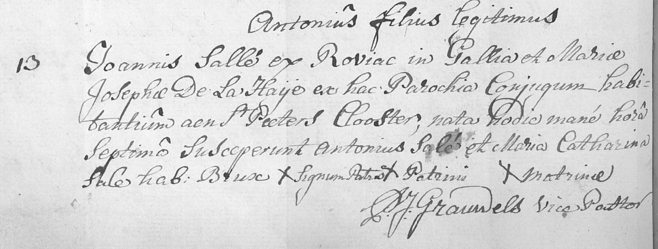 Acte de naissance de Antoine SALLE