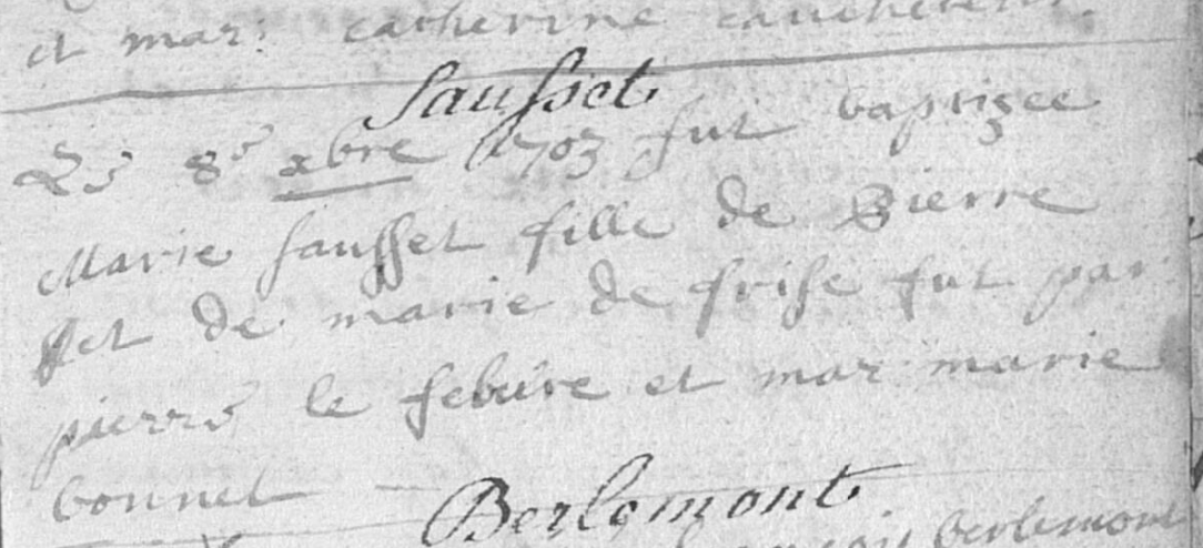 Acte de naissance de Marie SAUSSEZ