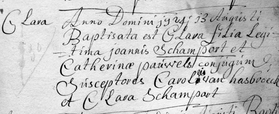 Acte de naissance de Clara SCHARMPAERT (Scharmpart)