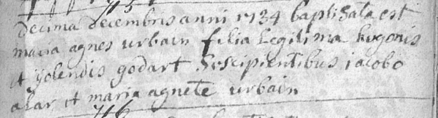 Acte de naissance de Marie Agnés urbain