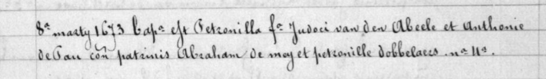 Acte de naissance de Petronella VAN DEN ABEELE