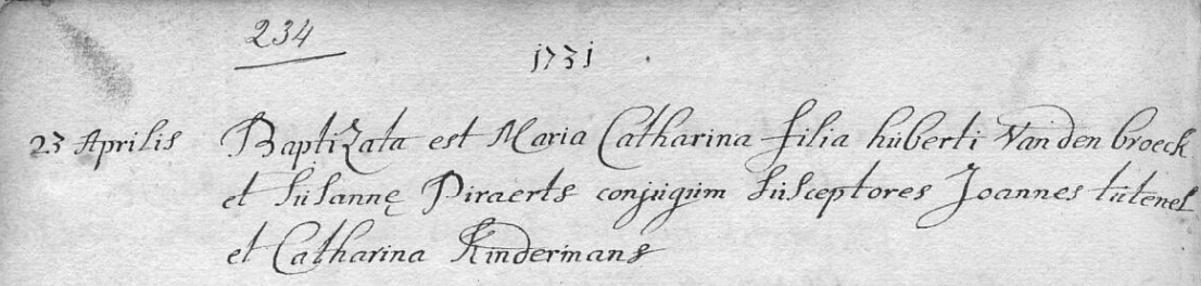 Acte de naissance de Maria Catharina VANDENBROECK