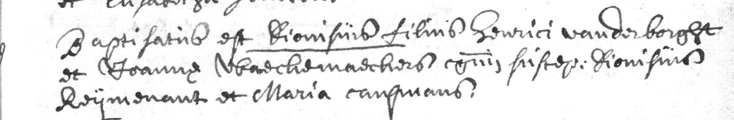 Acte de naissance de Dionisius VANDERBORGHT