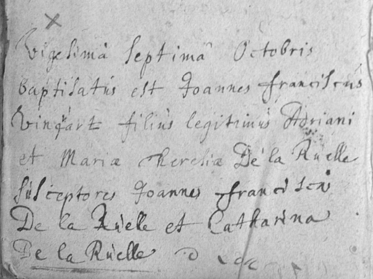 Acte de naissance de Jean François VINCART