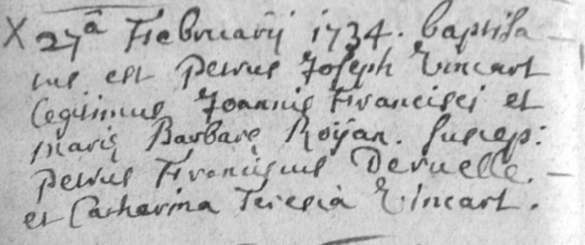 Acte de naissance de Pierre Joseph VINCART