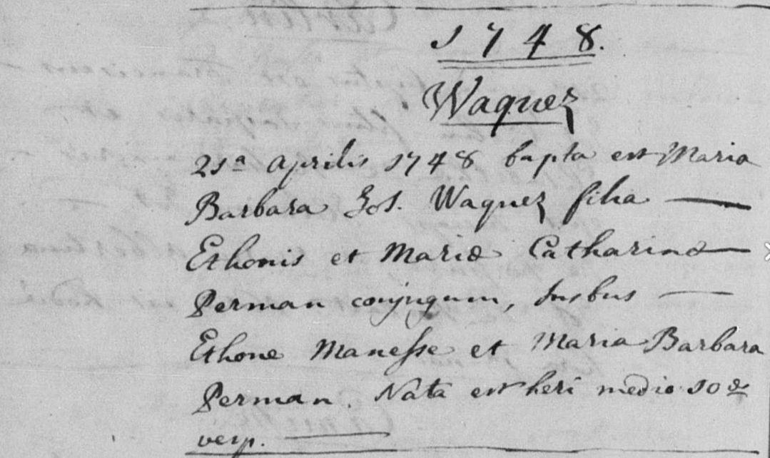 Acte de naissance de Marie Barbe WACQUEZ