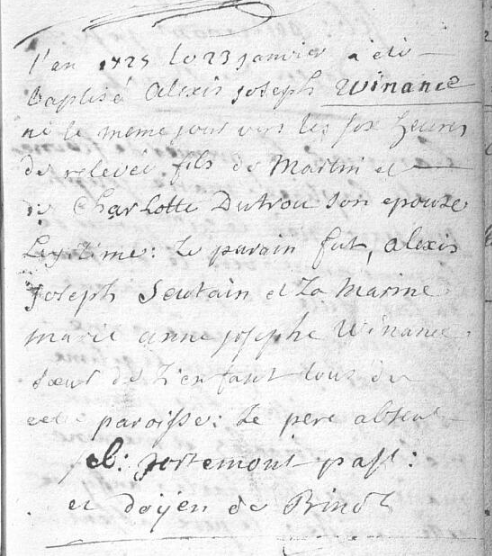 Acte de naissance de Alexis Joseph WINANCE