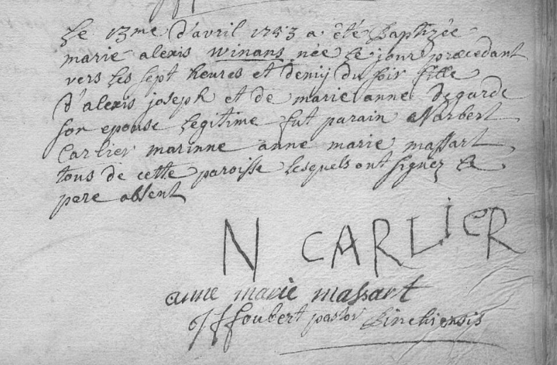 Acte de naissance de Marie Alexis WINANS