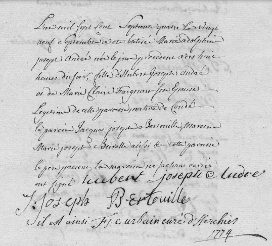 Acte de naissance de Marie Adolphine ANDRE