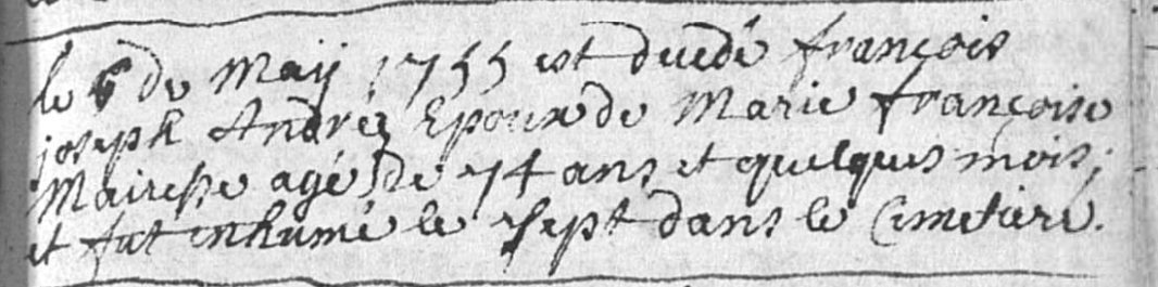 Document de décès de François Joseph ANDRE