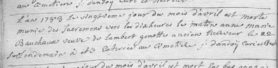 Document de décès de Anne Josephe BAUCHAUX