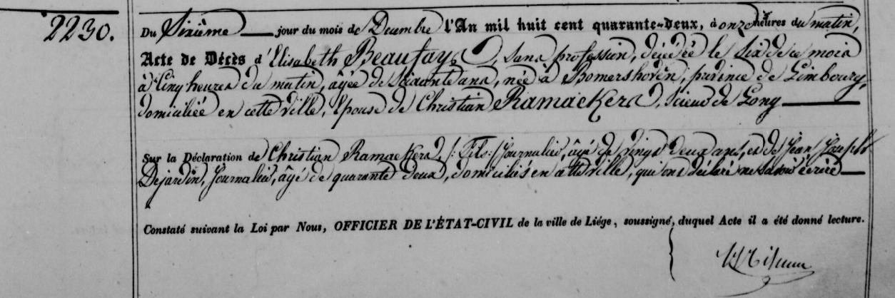 Document de décès de Marie Elisabeth BEAUFAYS