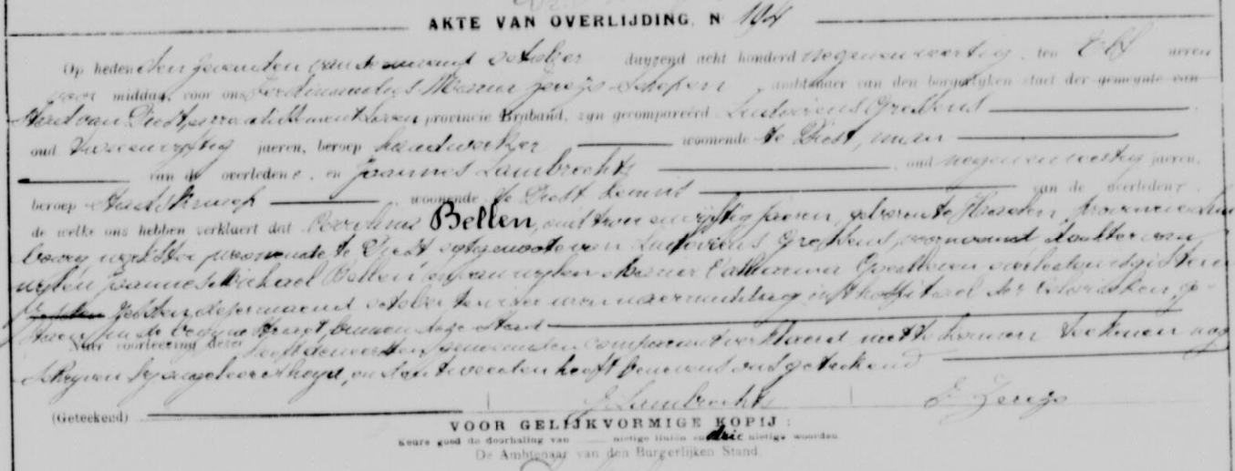 Document de décès de Carolina BELLENS