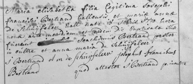 Acte de naissance de Marie Elisabeth BERTRAND