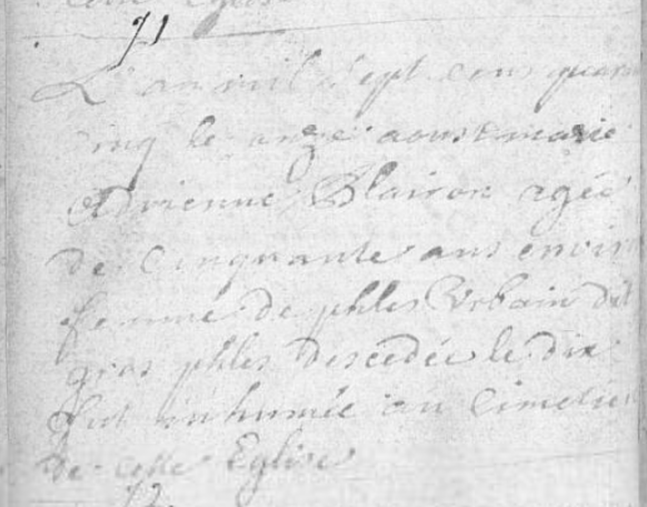 Document de décès de Adrienne BLAIRON