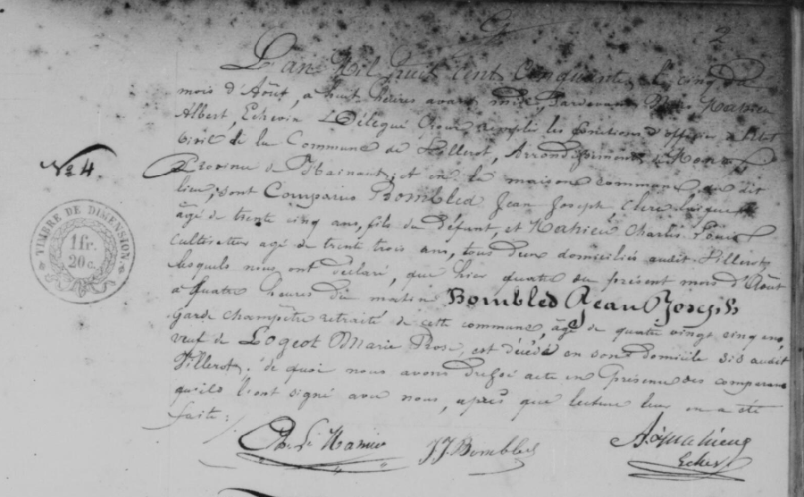Document de décès de Jean Joseph BONBLE