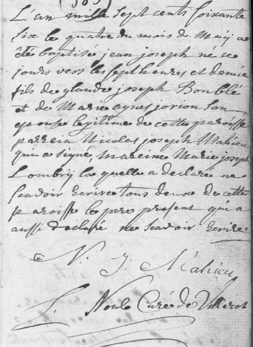 Acte de naissance de Jean Joseph BONBLE