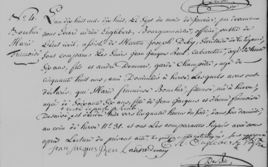 Document de décès de Marie Françoise Bouché