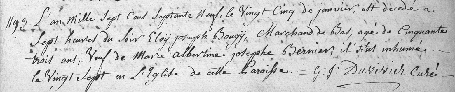 Document de décès de Eloy Joseph BOUGY