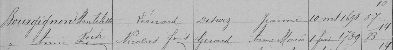 Acte de naissance de Anne Françoise BOURGUIGNON