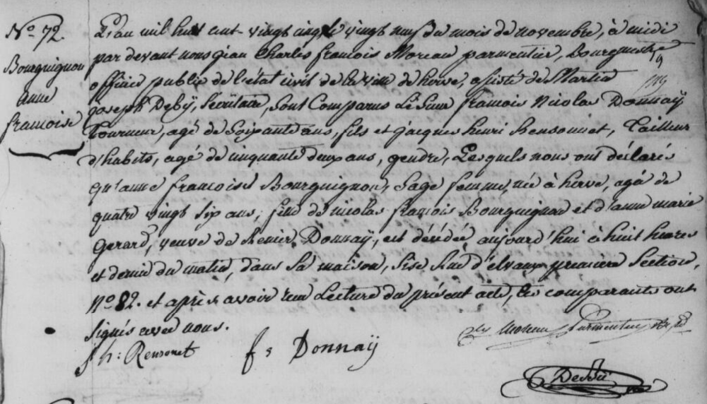Document de décès de Anne Françoise BOURGUIGNON