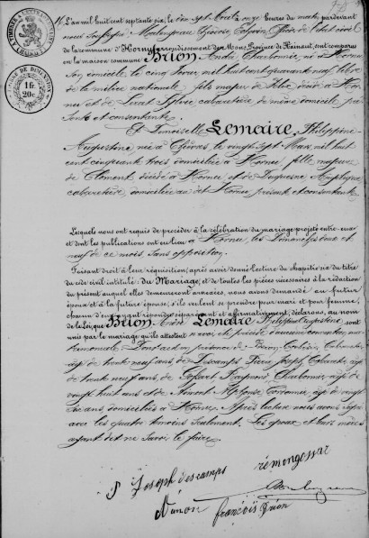 Document Mariage : 17 APR 1876 à 7301 - Hornu (BE)