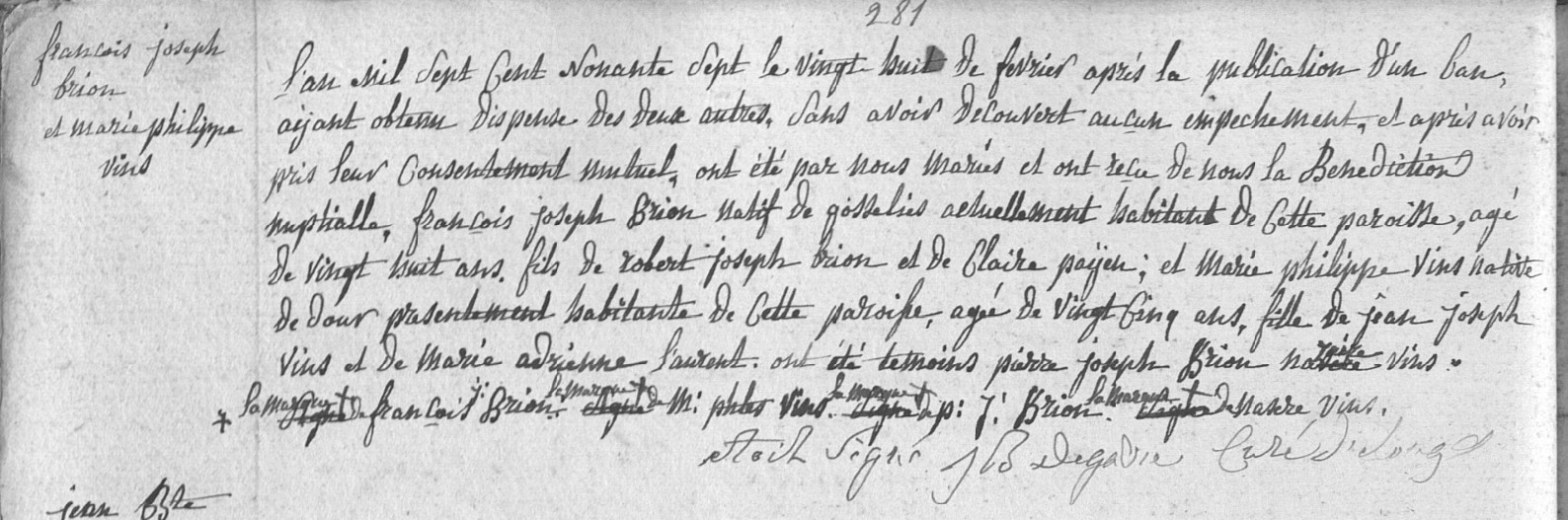 Document Mariage : 28 FEB 1797 à 7370 - Elouges (BE)