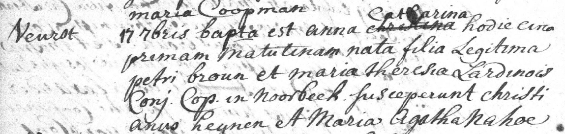 Acte de naissance de Anne Catherine BROUN