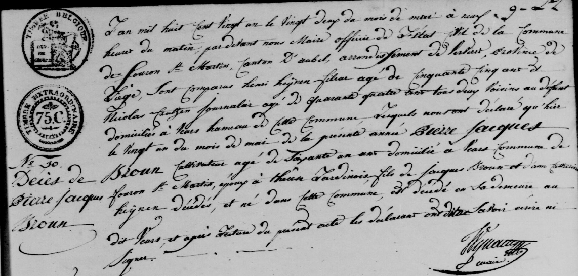 Document de décès de Pierre Jacques BROUN