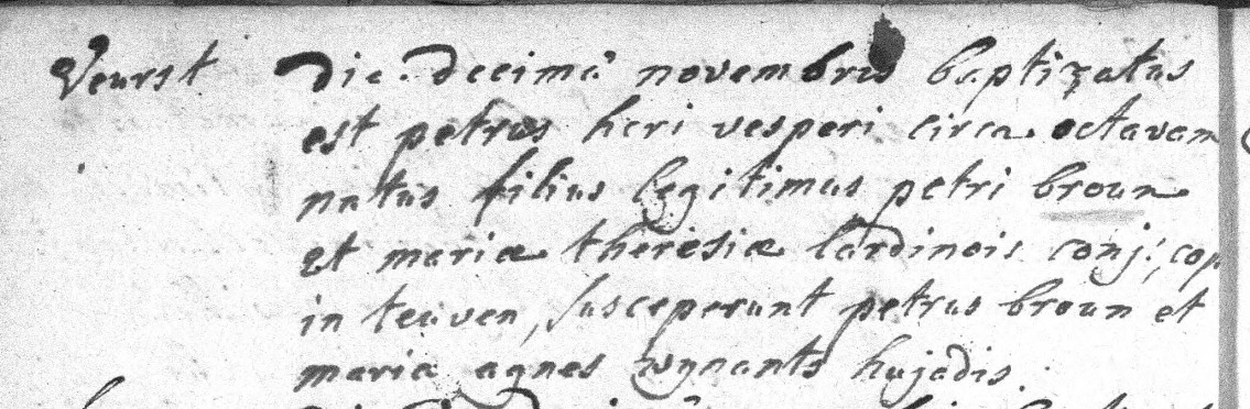 Acte de naissance de Pierre BROUN