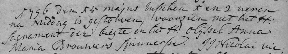 Document de décès de Marie Jeanne BROUWERS