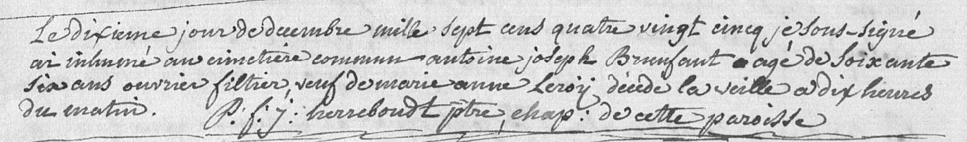 Document de décès de Antoine François Louis BRUNFAUT