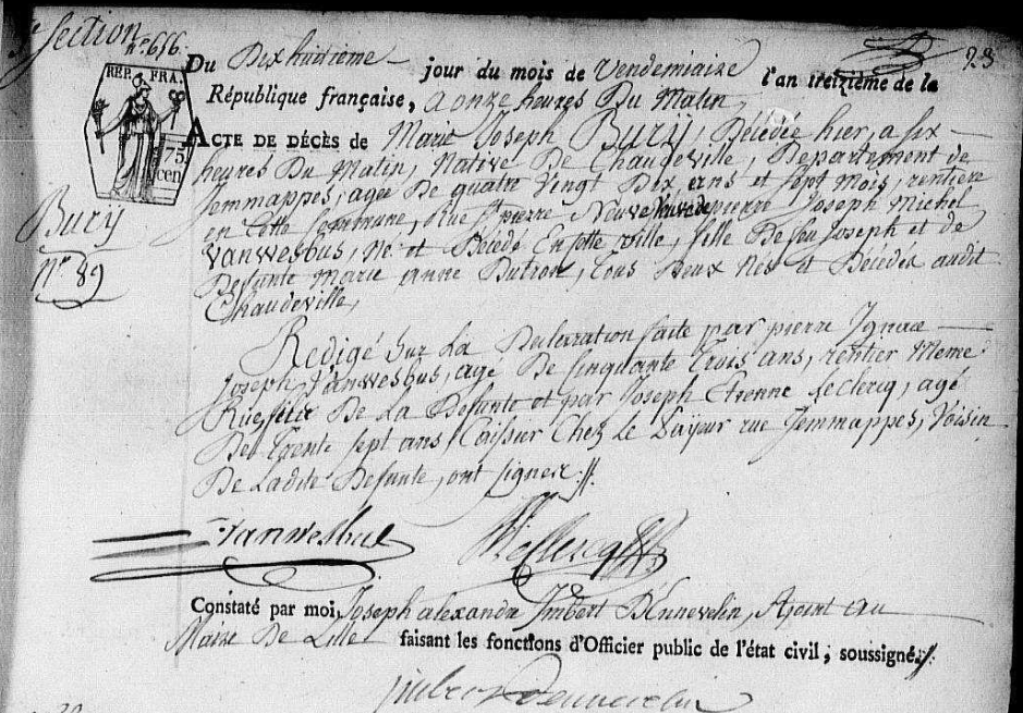Document de décès de Marie Joseph BURY