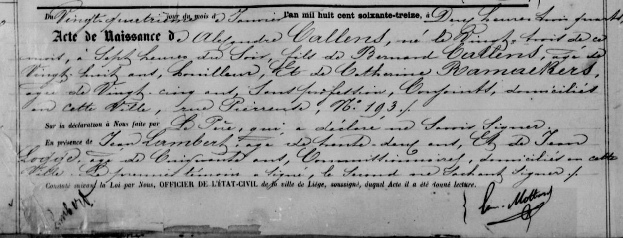 Acte de naissance de Alexandre CALLENS
