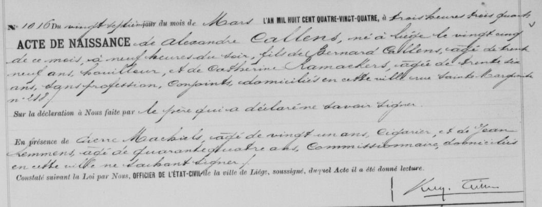 Acte de naissance de Alexandre CALLENS