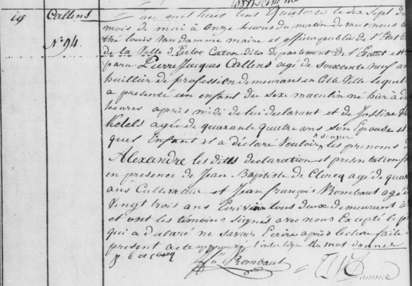 Acte de naissance de Alexandre CALLENS