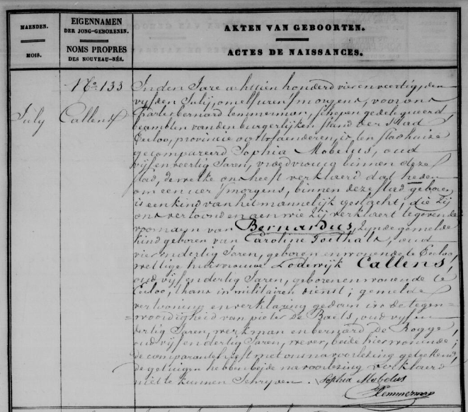 Acte de naissance de Bernard CALLENS ***