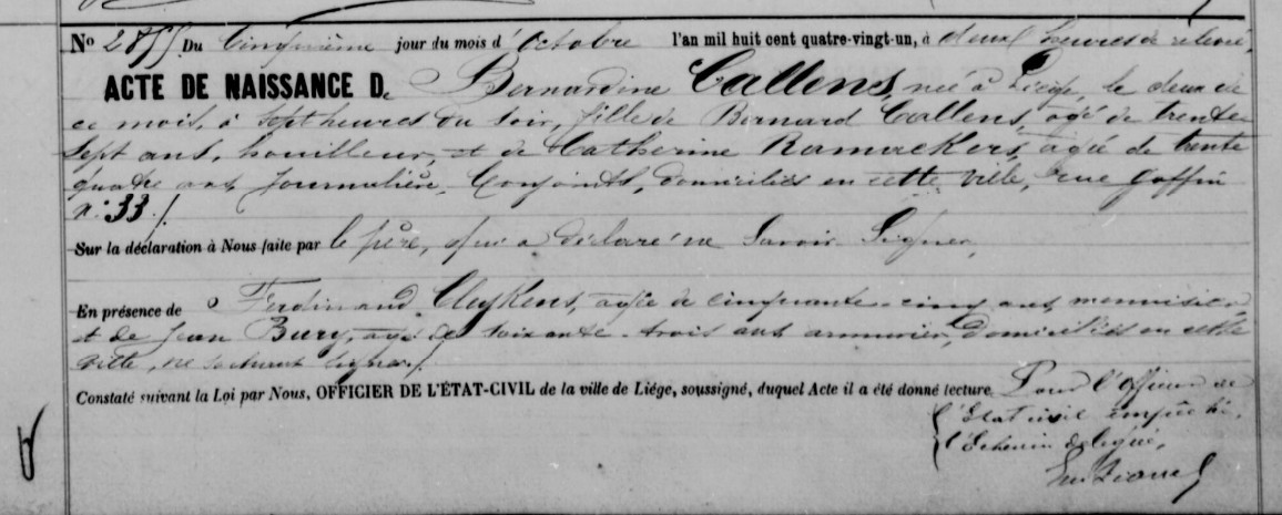 Acte de naissance de Bernardine CALLENS