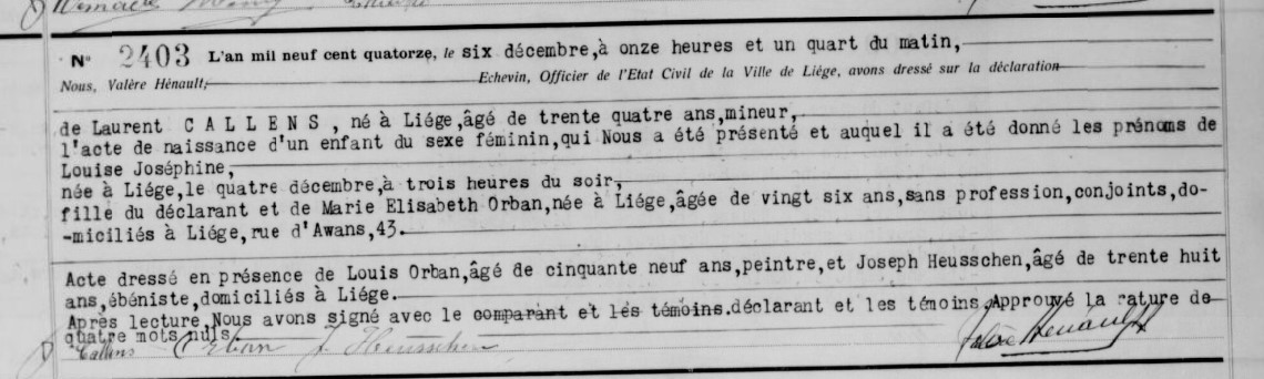 Acte de naissance de Louise Joséphine CALLENS