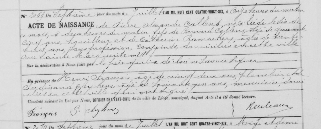 Acte de naissance de Pierre Alexandre CALLENS