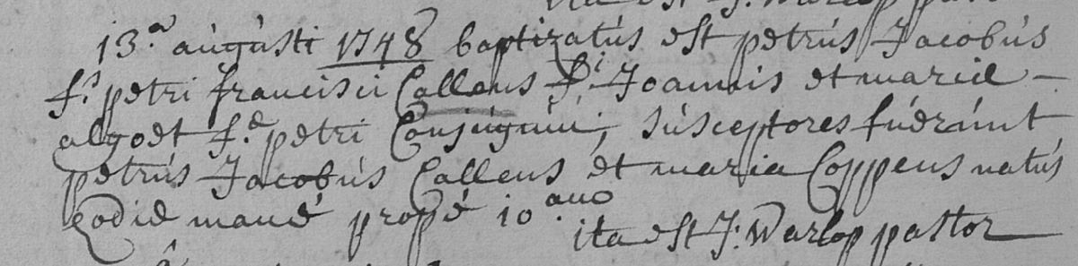 Acte de naissance de Pieter Jacobus CALLENS