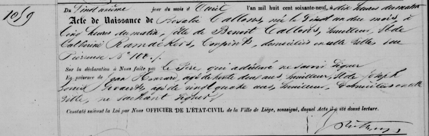 Acte de naissance de Rosalie CALLENS