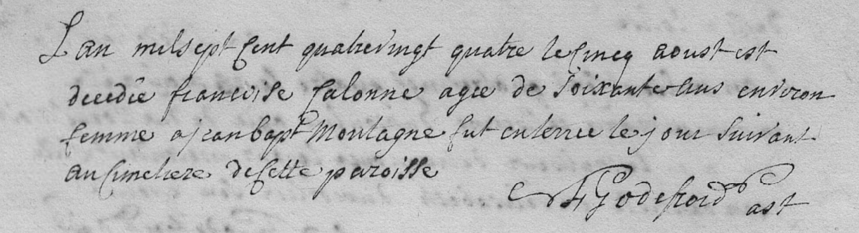 Acte de naissance de Marie Françoise CALON (Calonne)