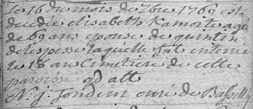 Document de décès de Elisabeth KAMORTE