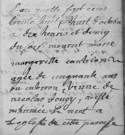 Document de décès de Marie Marguerite CANTILLON