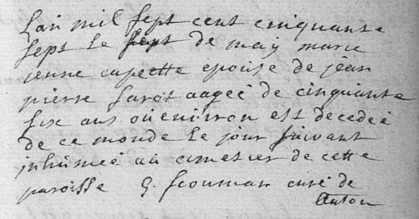 Document de décès de Marie Jeanne CAPETTE
