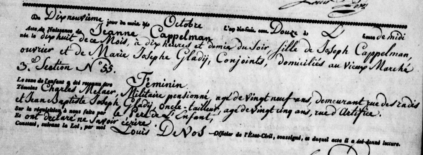 Acte de naissance de Jeanne CAPPELMAN